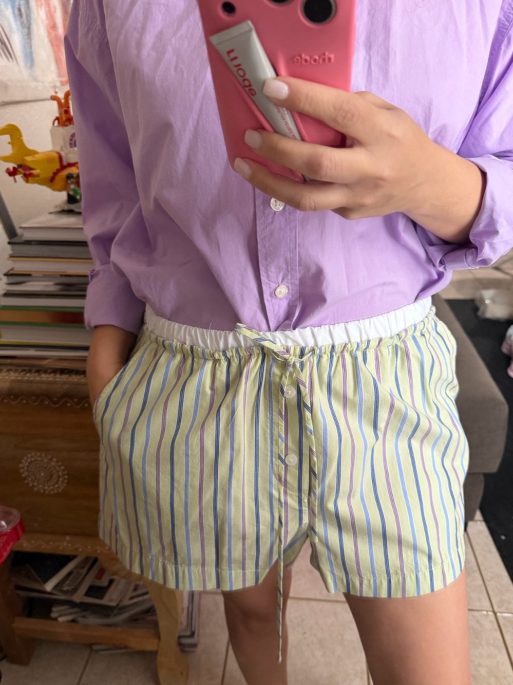 Zara Pastel Striped Drawstring Shorts -Green, Blue, Lavender